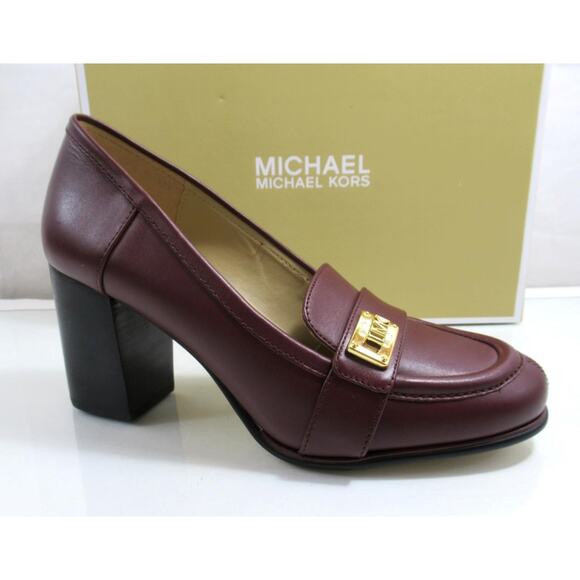 Michael Kors Padma Mid Loafer Pumps Block Heel Leather Merlot Burgundy Size 7 - Picture 1 of 7